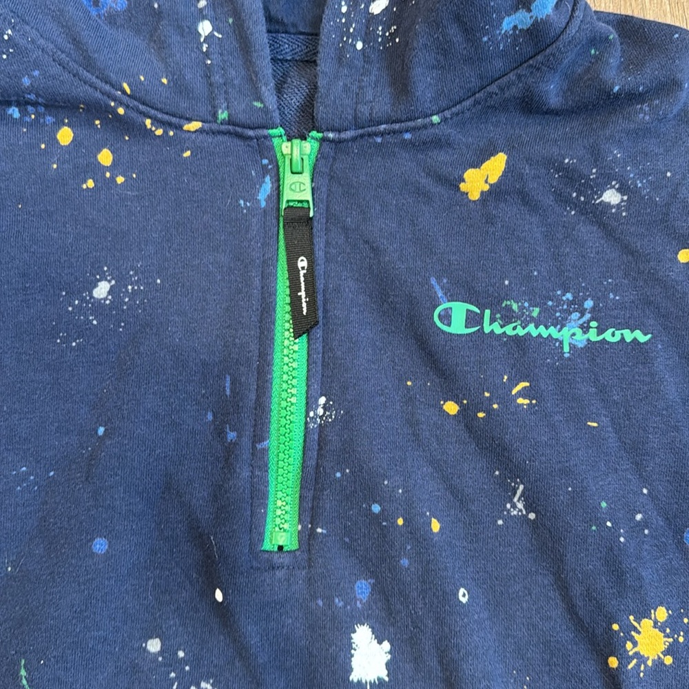 EUC CHAMPION Men's Slim-Fit Global Explorer Quarter-Zip Paint Splatter Hoodie L - Picture 3 of 9